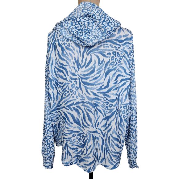 Alfred Dunner XL Blue Tiger Leopard Cheetah Print Hoodie - Picture 2 of 4
